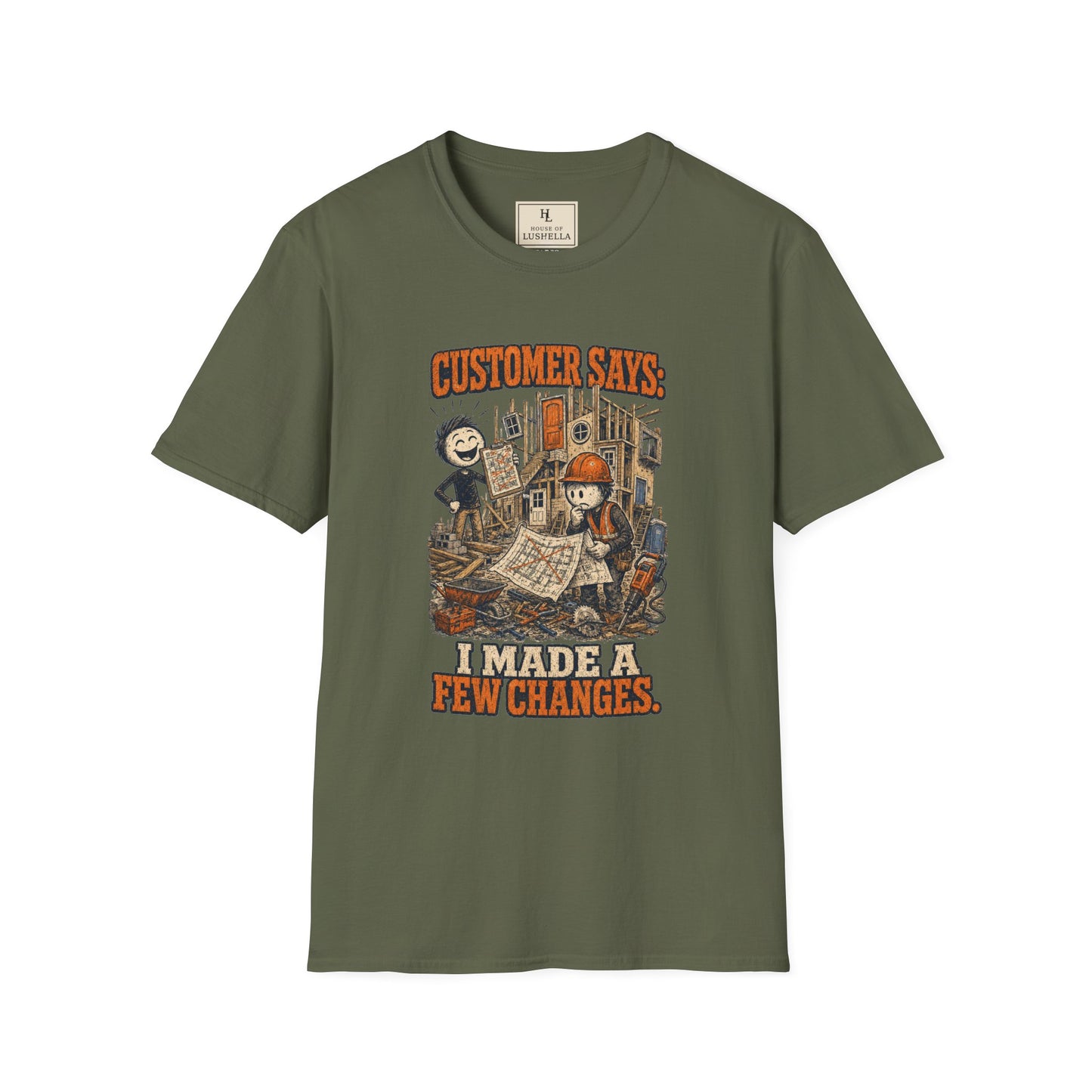 Customer Made a Few Changes Construction Shirt on a Military Green T-shirt — House of Lushella