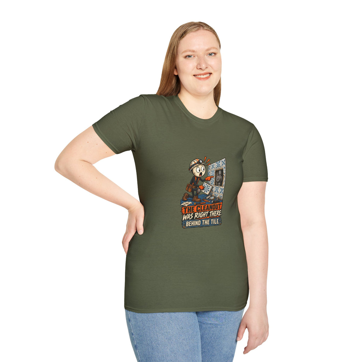 Cleanout Behind the Tile | Funny Plumber T-Shirt product mockup