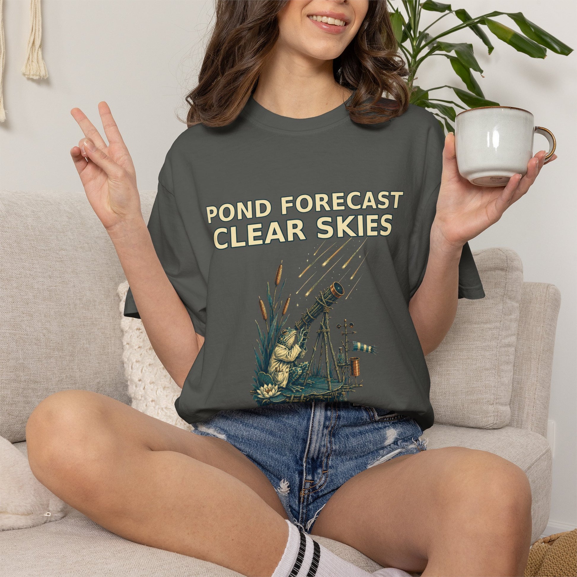 Pond Forecast Clear Skies Frog Shirt product mockup, view 12