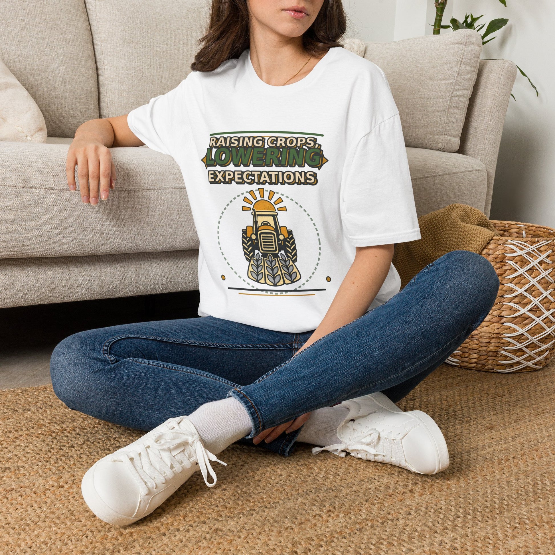 Raising Crops Lowering Expectations Farm Shirt product mockup, view 7